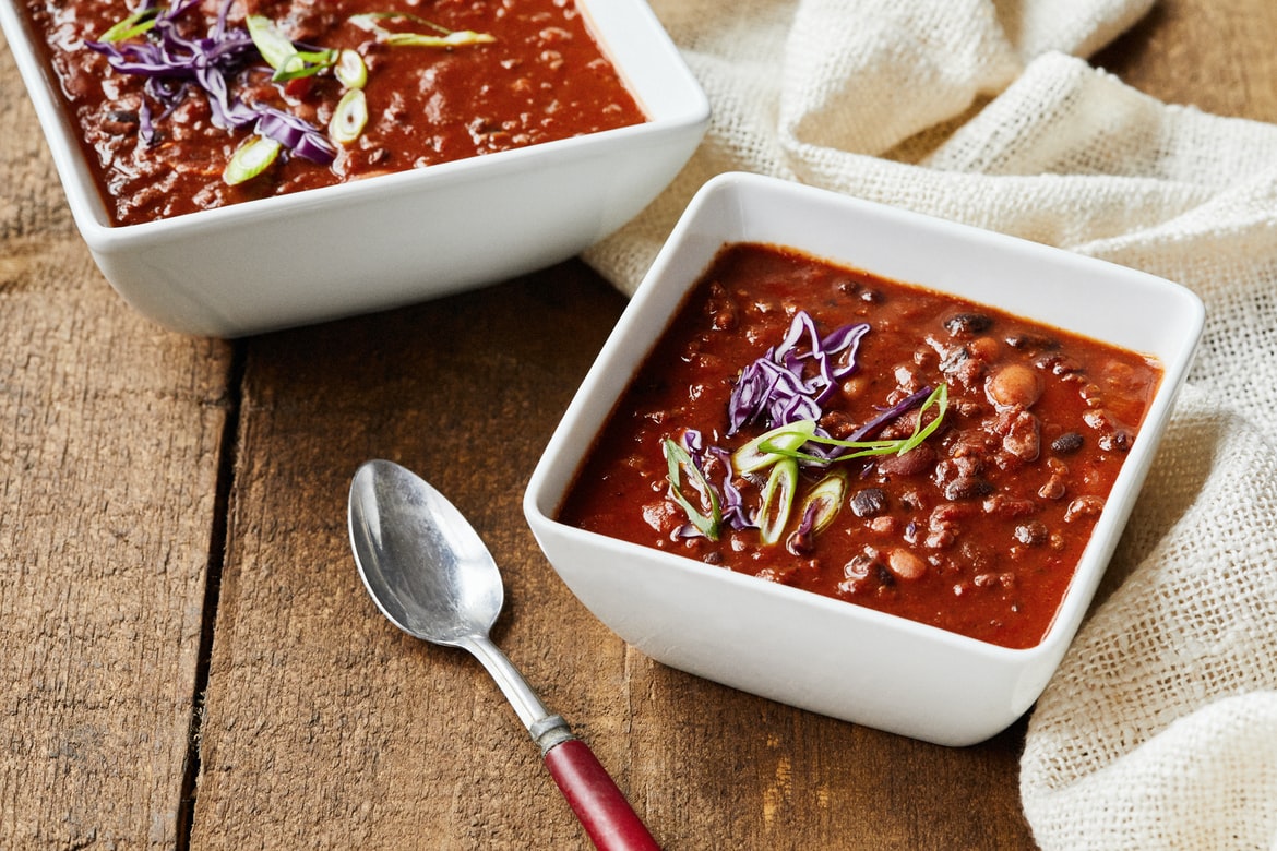 Chili Bowls with single spoon.